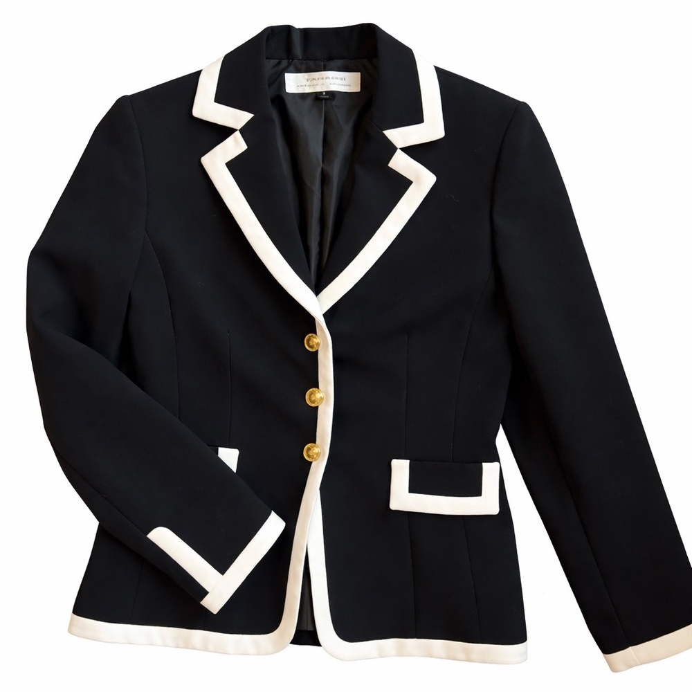 Tahari Black Blazer with White Trim